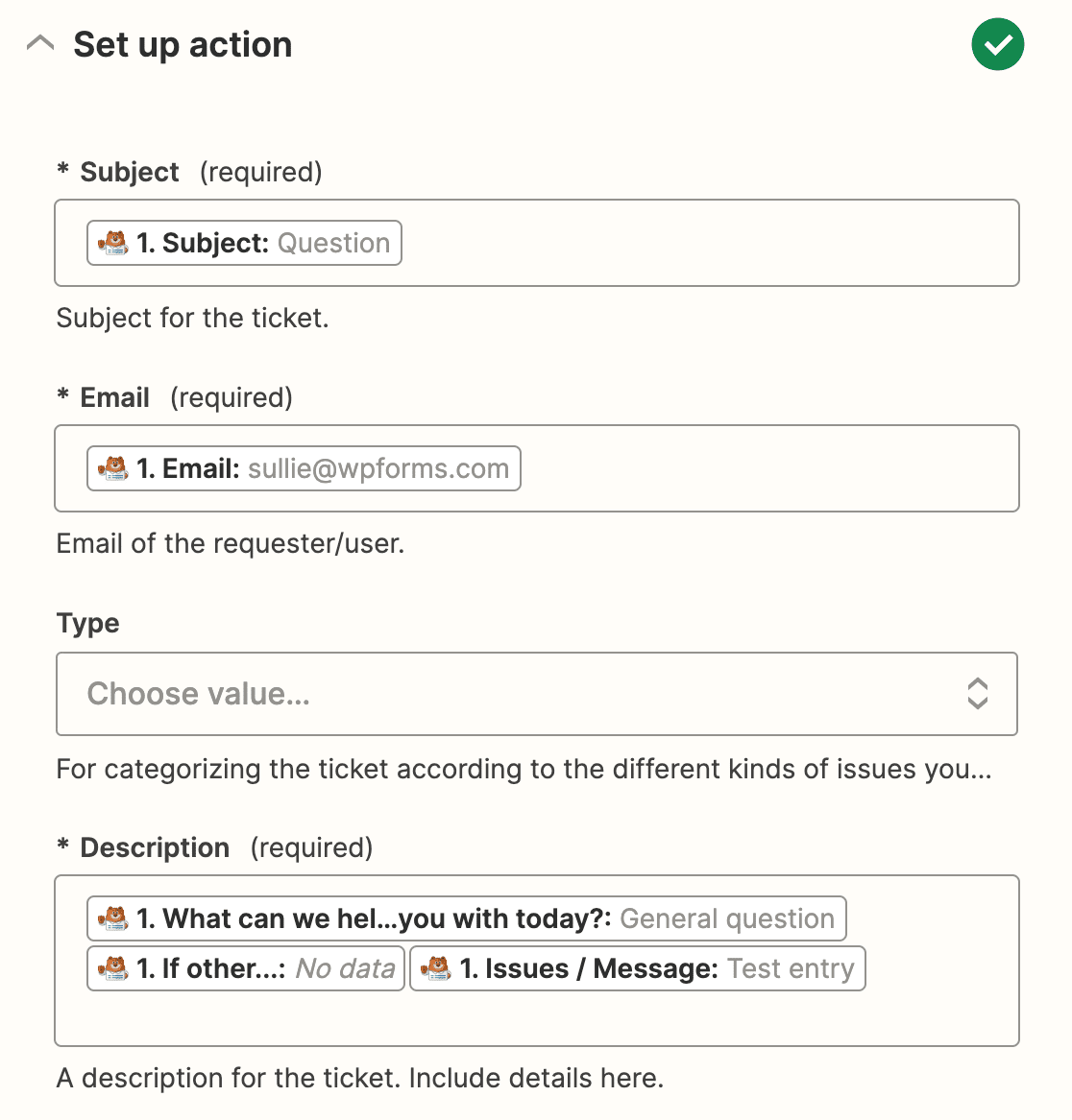 Mapping fields from WPForms to Freshdesk