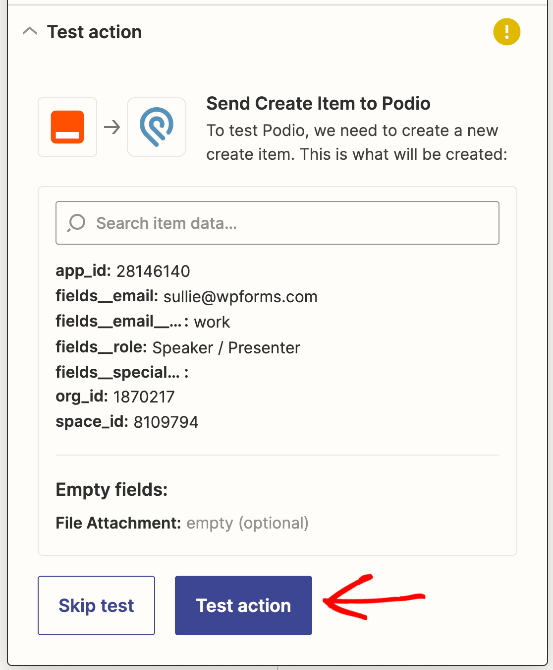 Testing your Podio connection in Zapier