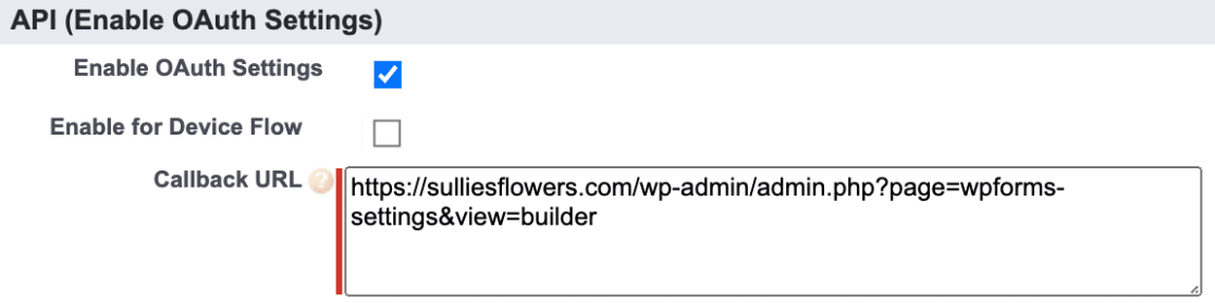 Adding the WPForms callback URL to Salesforce