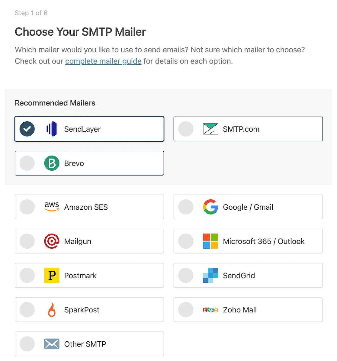 Select your SMTP mailer