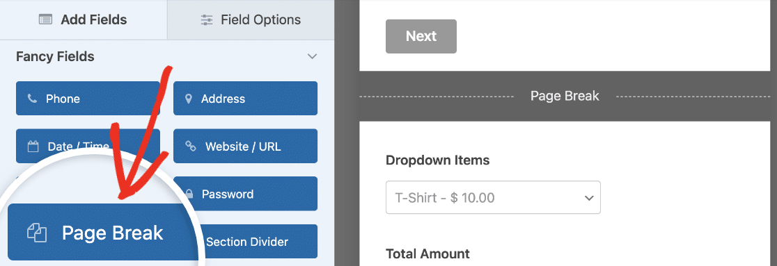 Adding a Page Break field