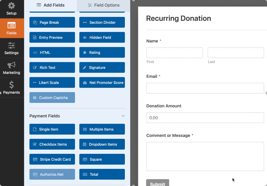 Adding a Stripe Credit Card field to a form