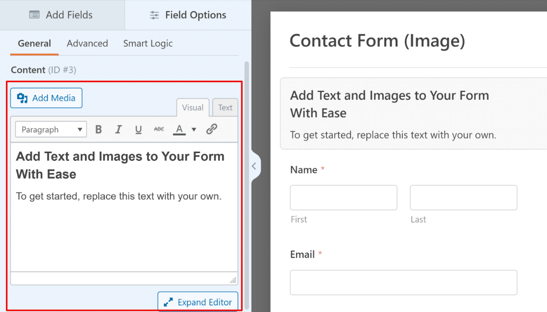 Content field options