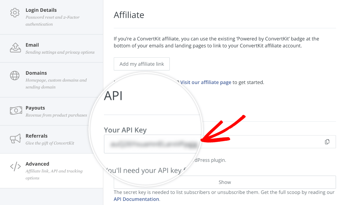 Copying your ConvertKit API key
