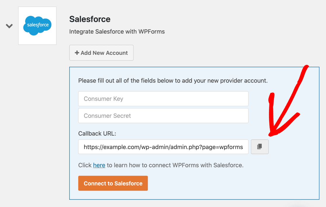 Copy Salesforce callback URL