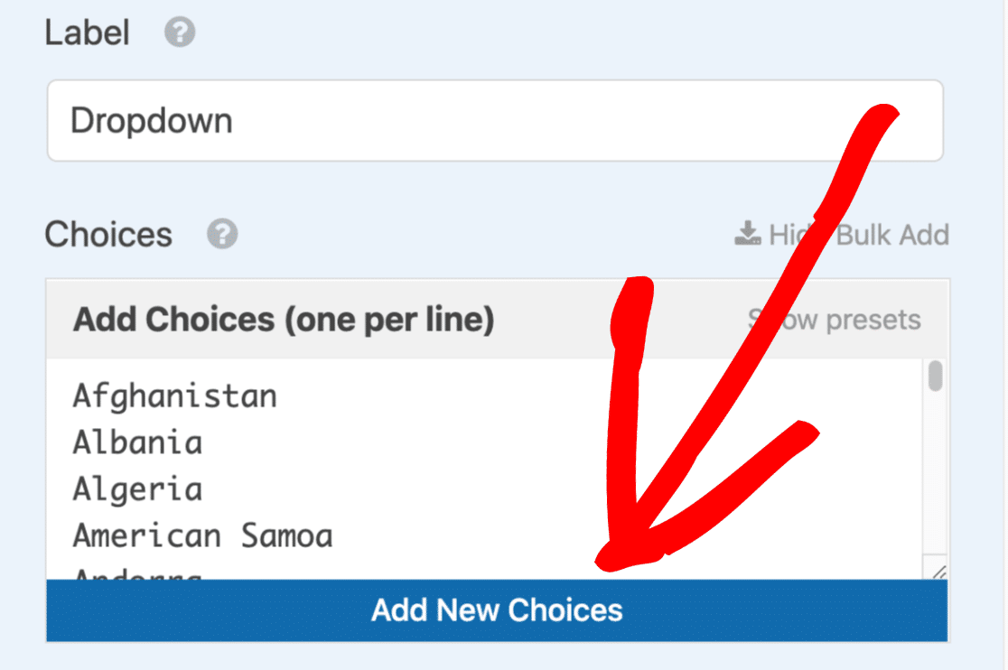 Add new choices to the country dropdown list