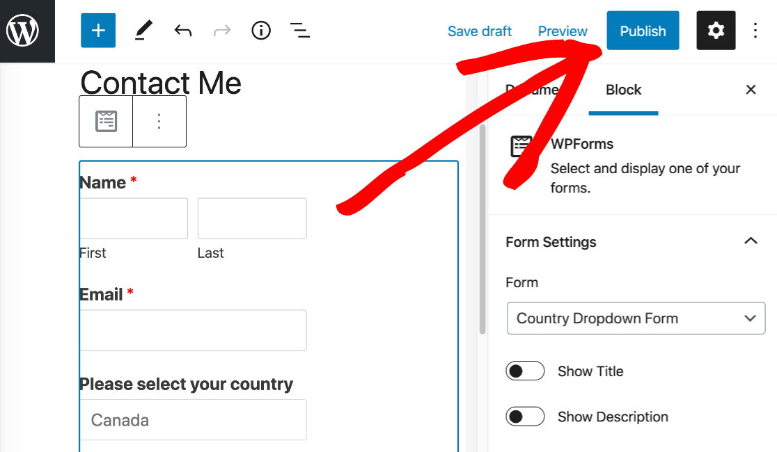 Publish your form with country dropdown list in WordPress