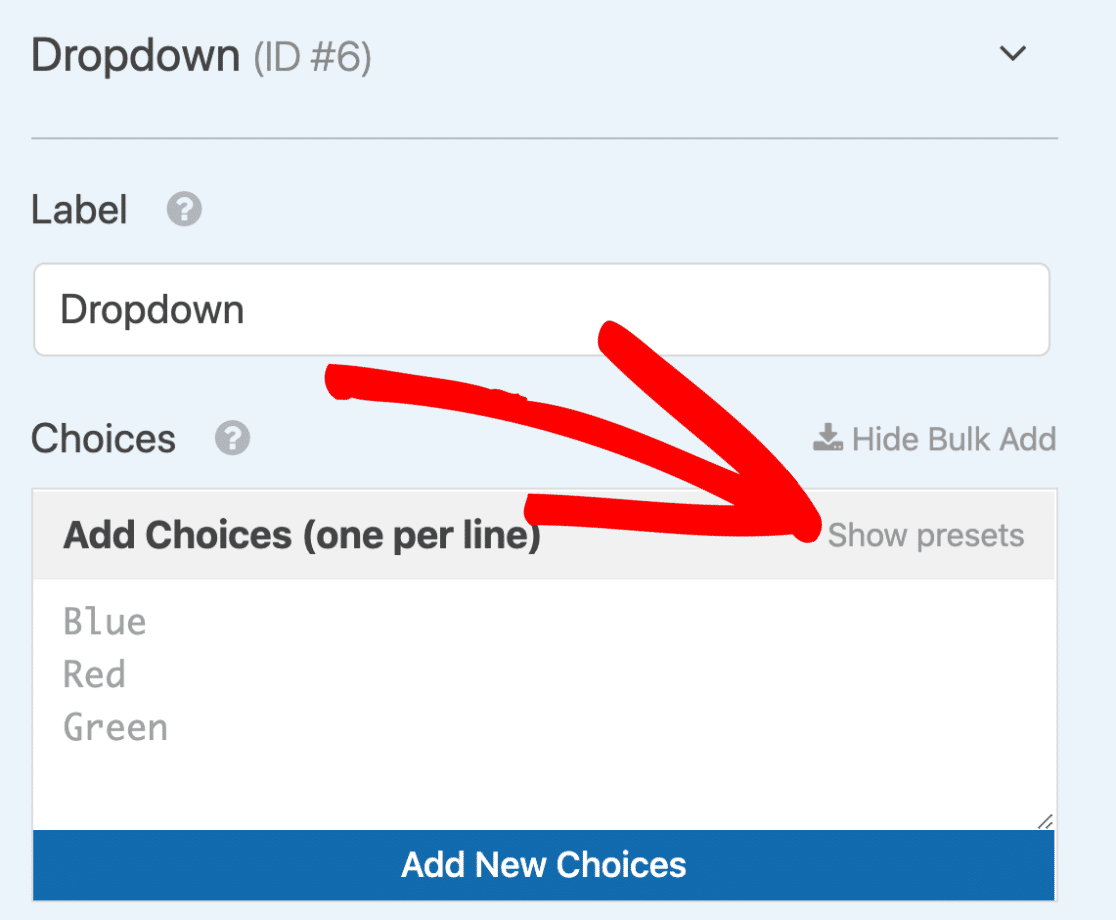 Show WPForms country presets for dropdown list