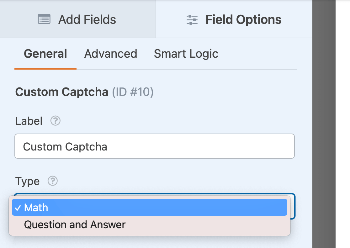 Selecting a custom captcha type