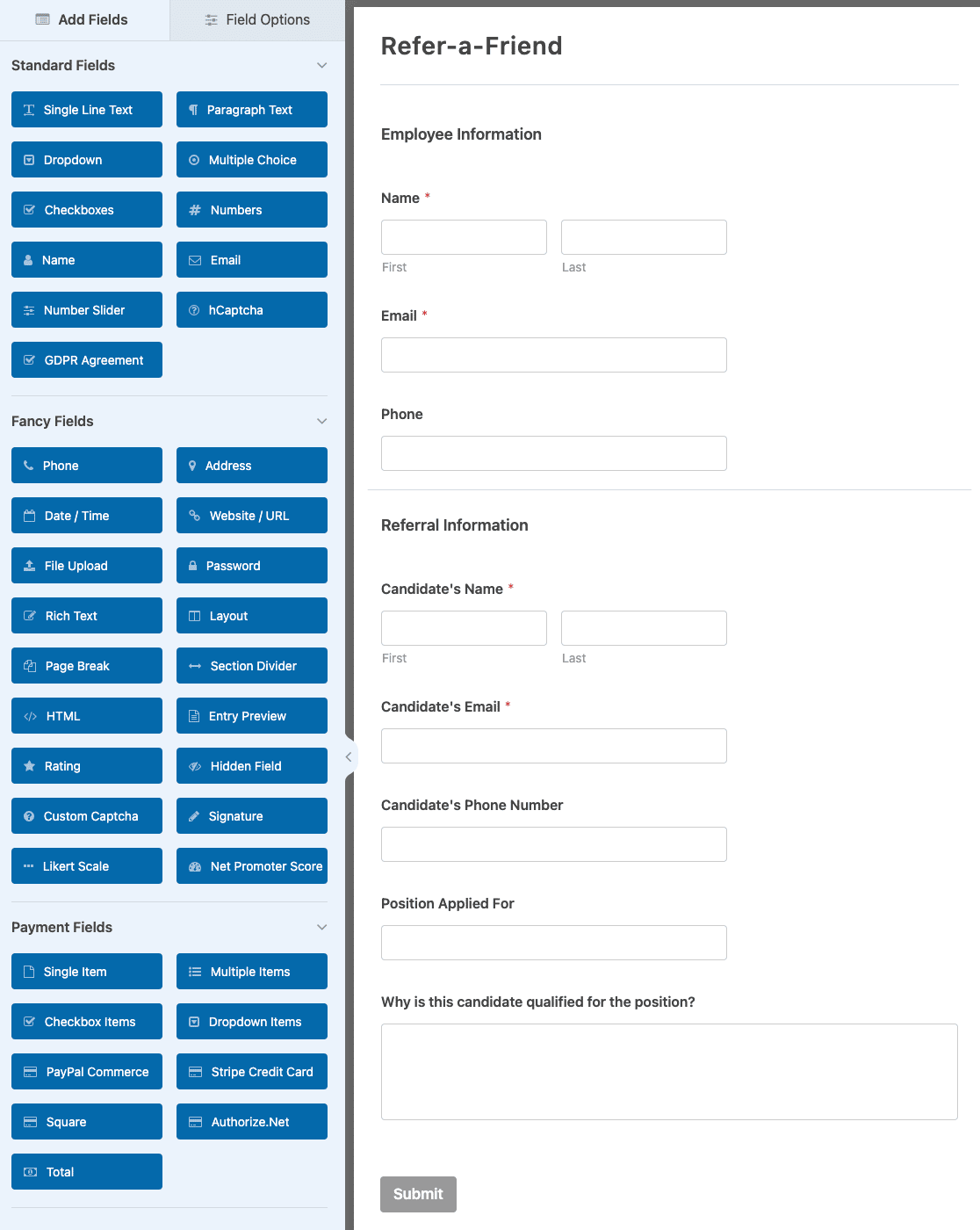 Customizing the Employee Referral Form template