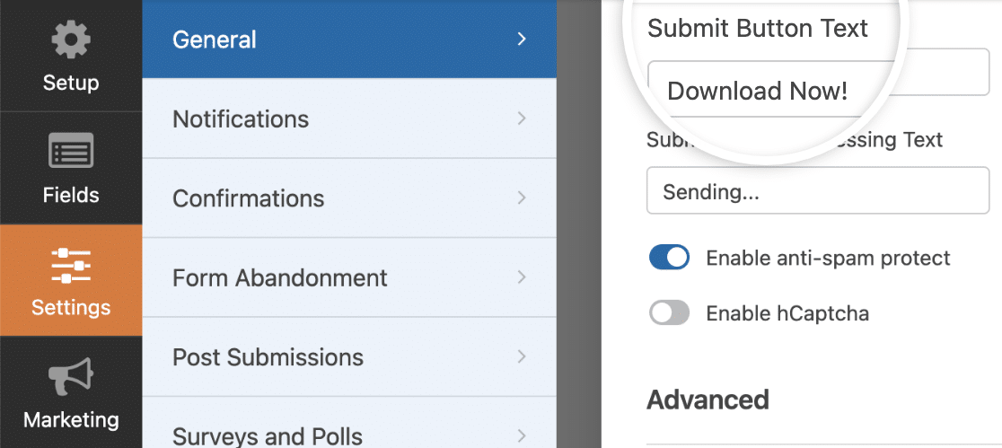Customizing the Submit Button text