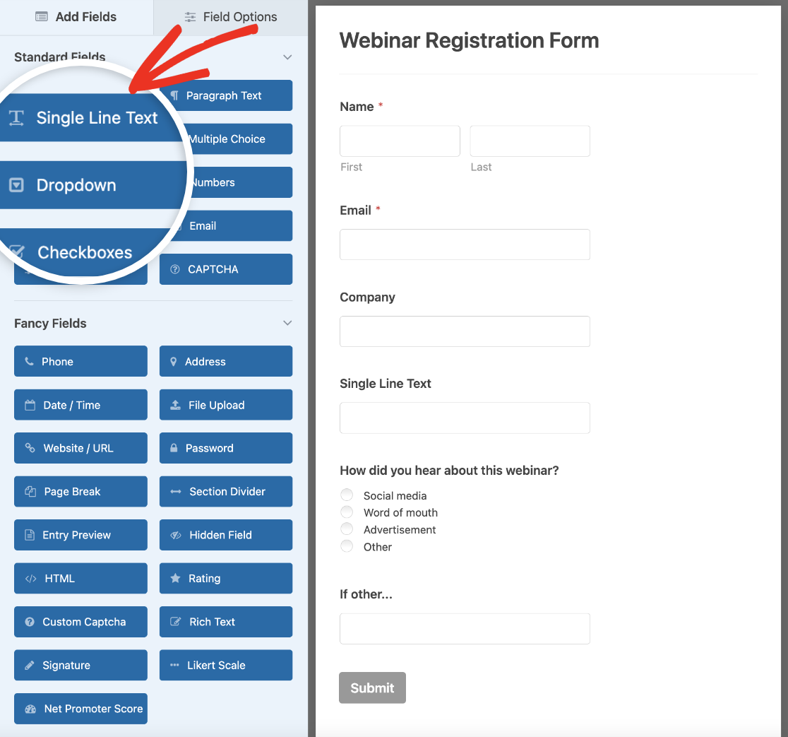 Adding a Single Line Text field to a webinar registration form