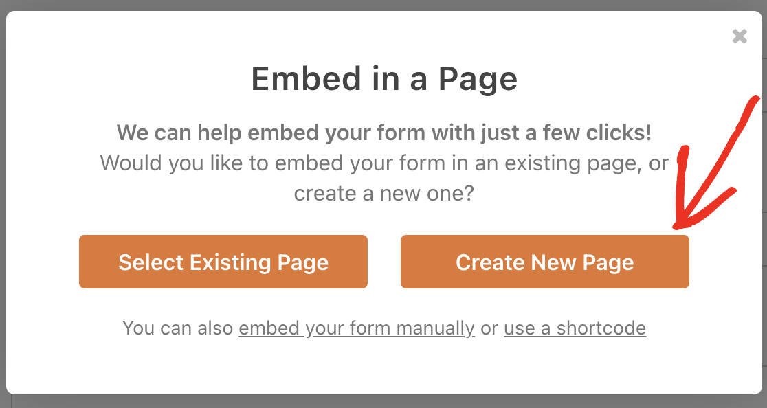 Creating a new page to embed your form on