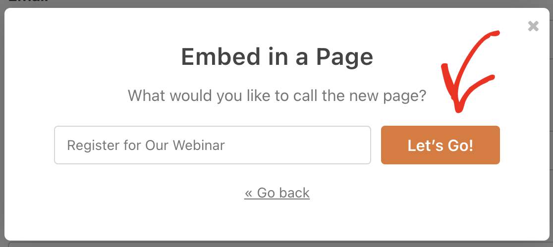 Naming a new page for your webinar registration form