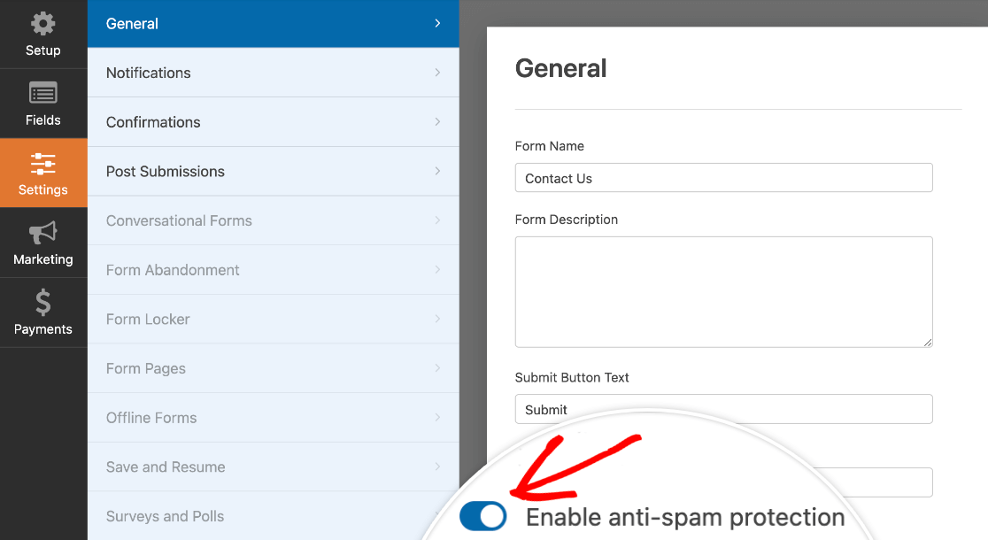 Enabling anti-spam protection for a form