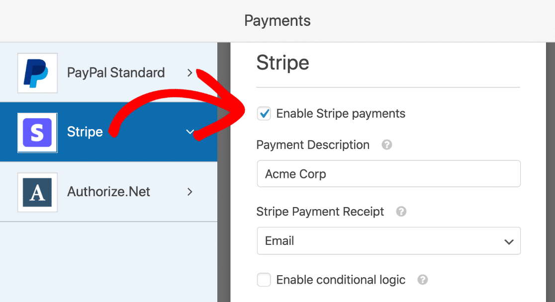 Enable Stripe payments on file upload form