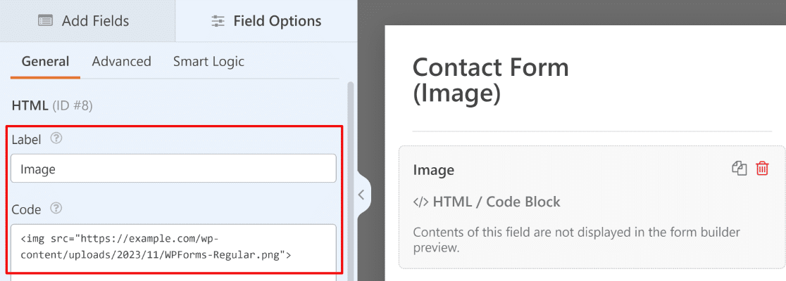 Adding image with HTML field