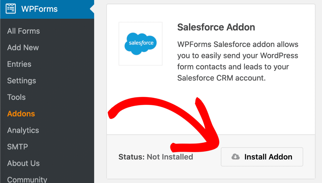 Install the Salesforce WordPress addon