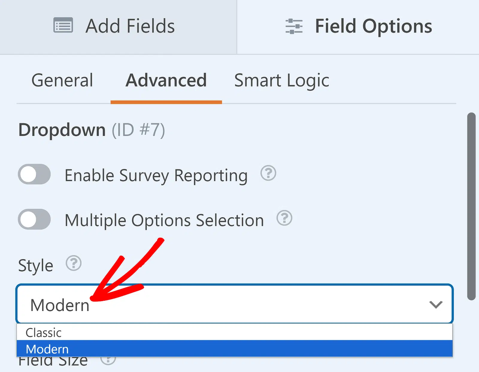 Modern field style for dropdown