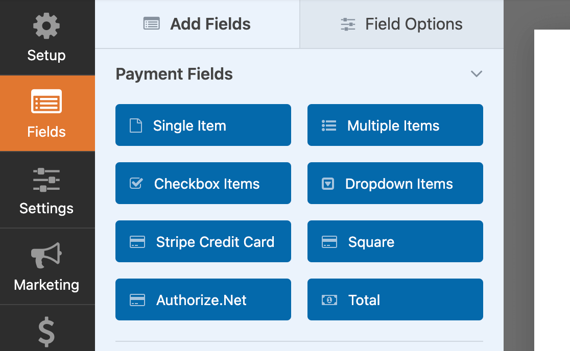 The WPForms payments fields