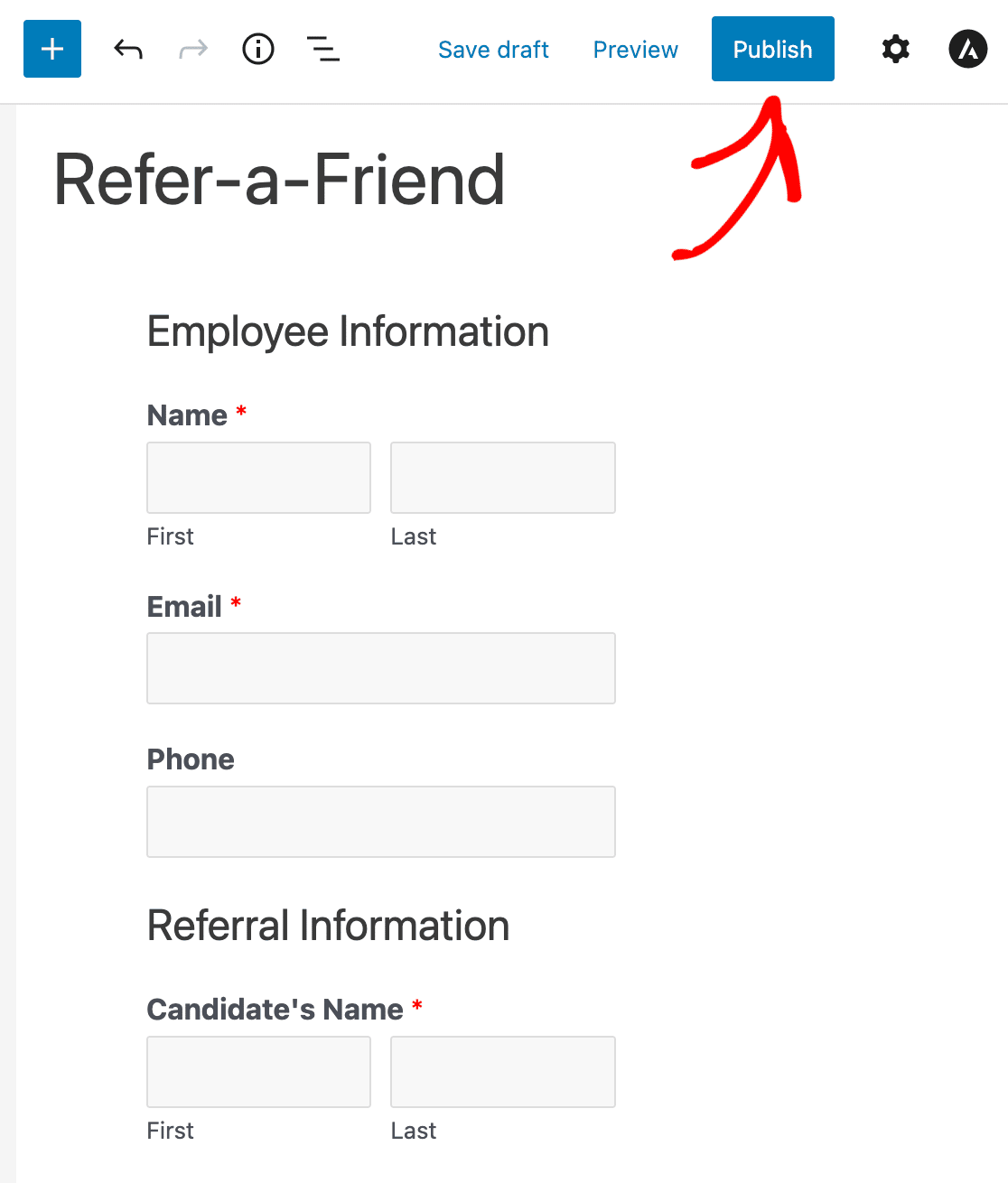 Publishing your employee referral form