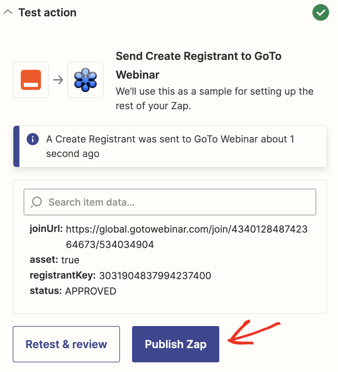 Publishing your GoToWebinar zap