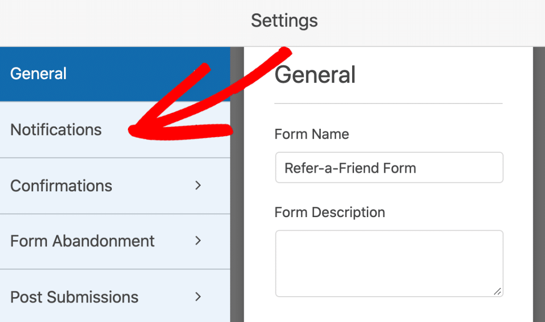 Refer-a-friend form notification settings