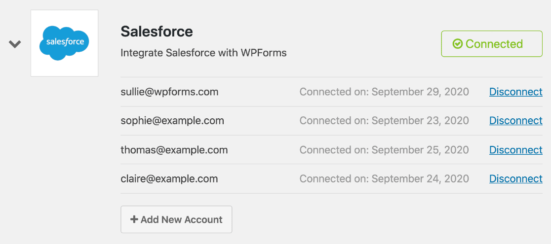 Multiple Salesforce accounts in WordPress integration