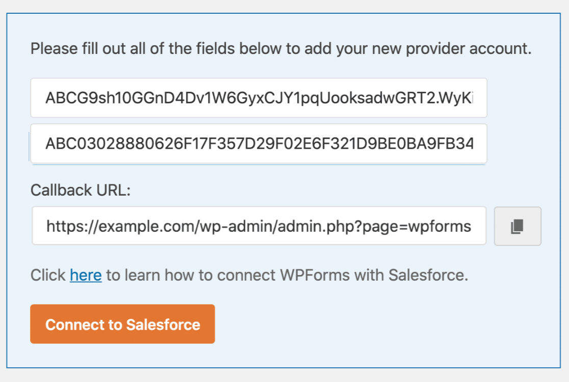 Salesforce API keys in WordPress