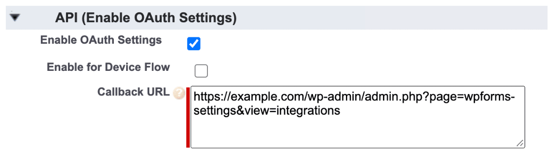 Paste in the Salesforce callback URL from WordPress