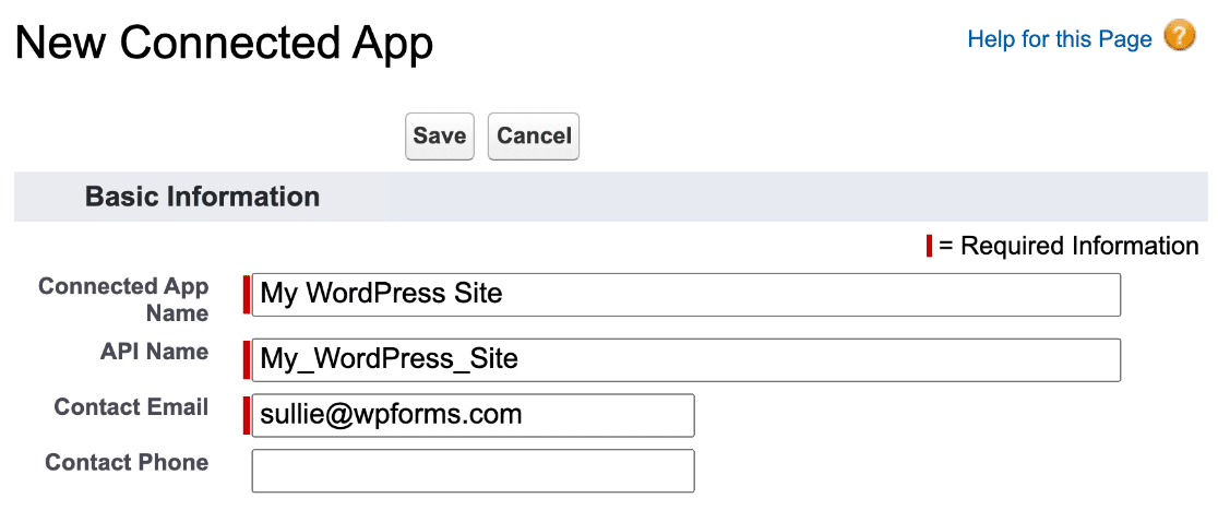 Create Salesforce app for WordPress integration