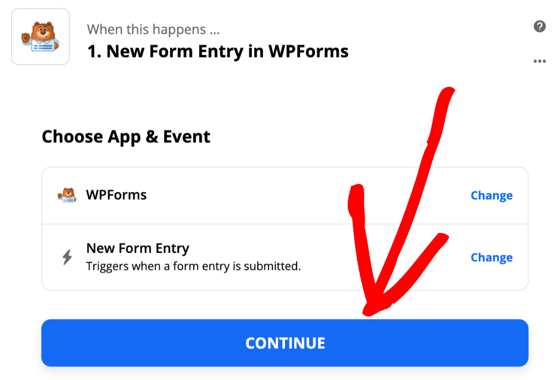 Choose New Form Entry trigger in Zapier