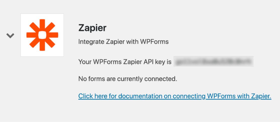 Zapier API key in WPForms