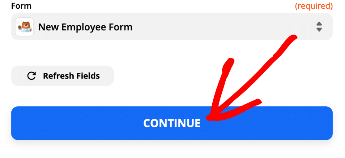 Select form to send Slack auto invite