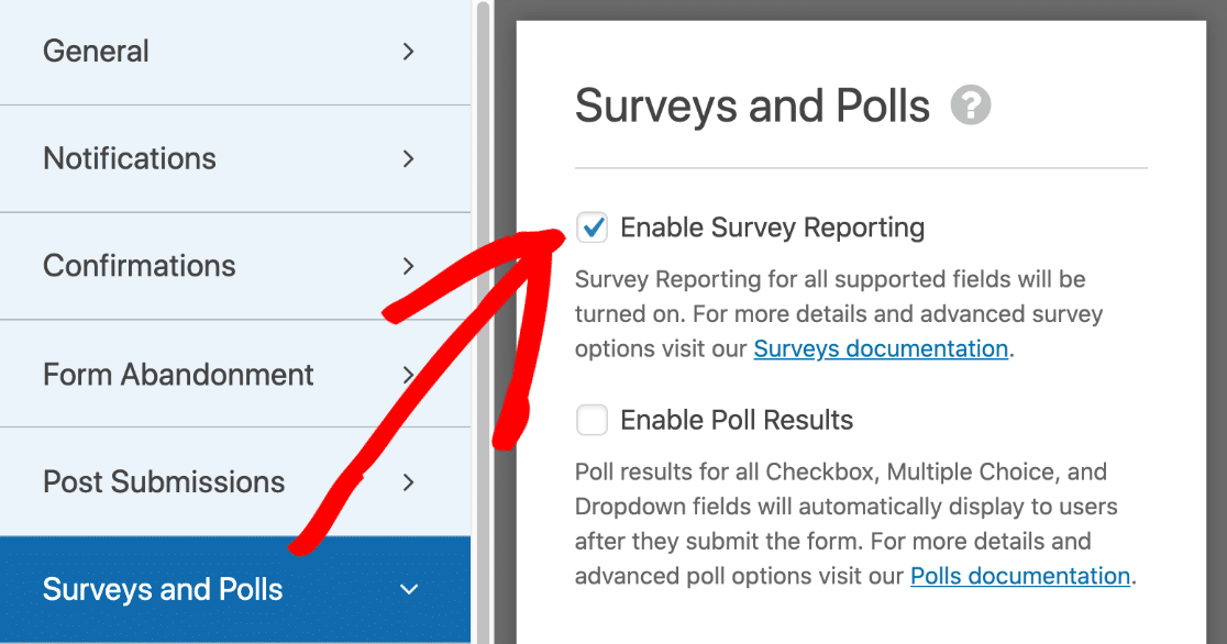 Turn on survey reporting for a form