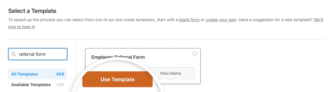 Choosing the Employee Referral Form template