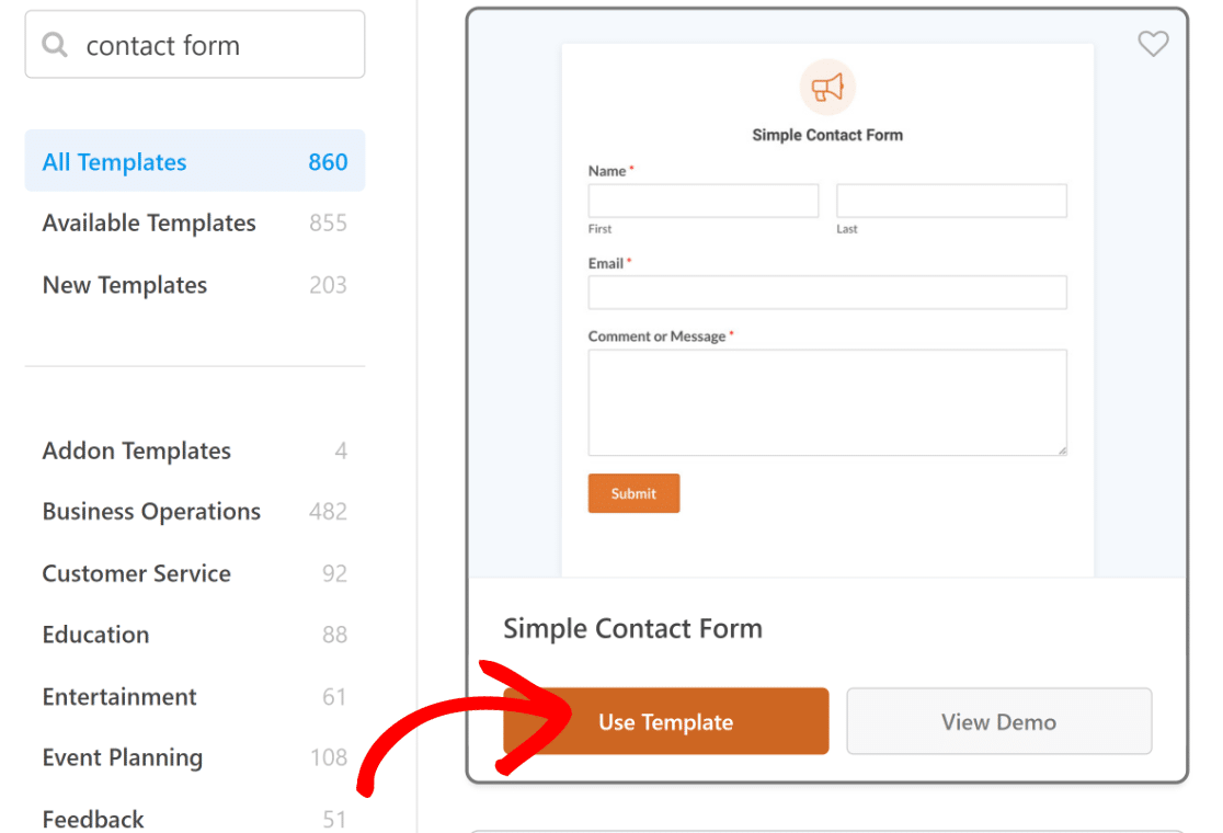Use simple contact form template