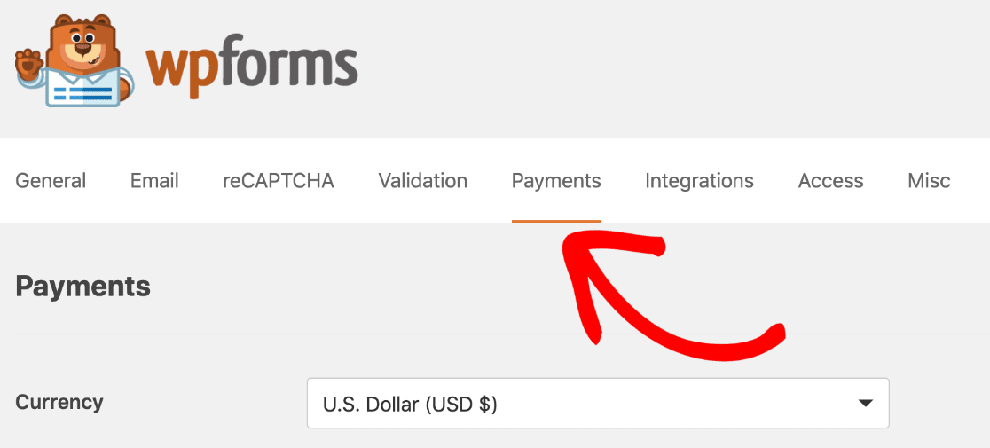 WPForms payment settings for file upload form