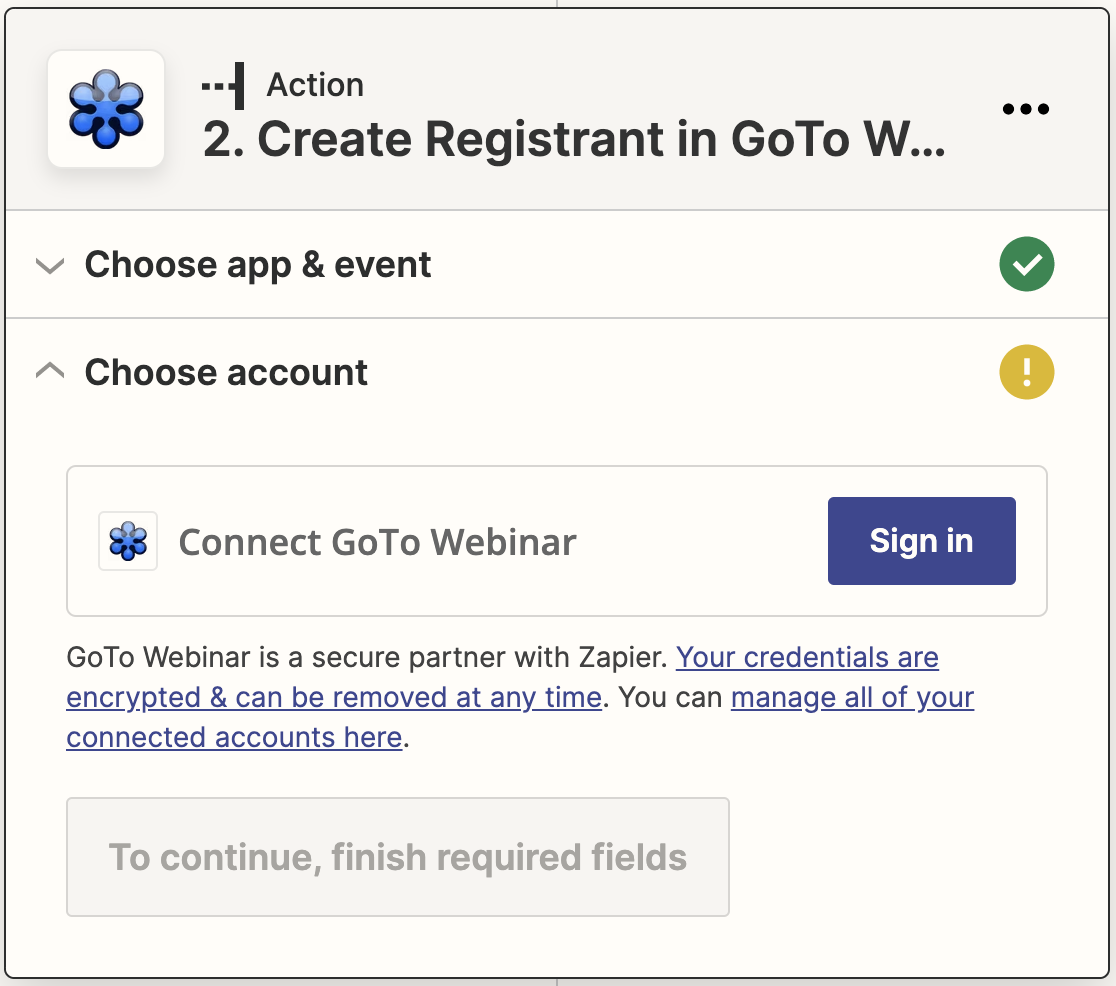 Connecting Zapier to GoToWebinar