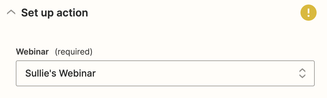 Select webinar to connect to WPForms via Zapier