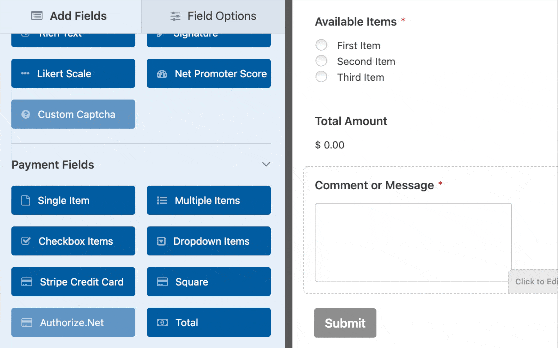 Adding a Stripe field to a form