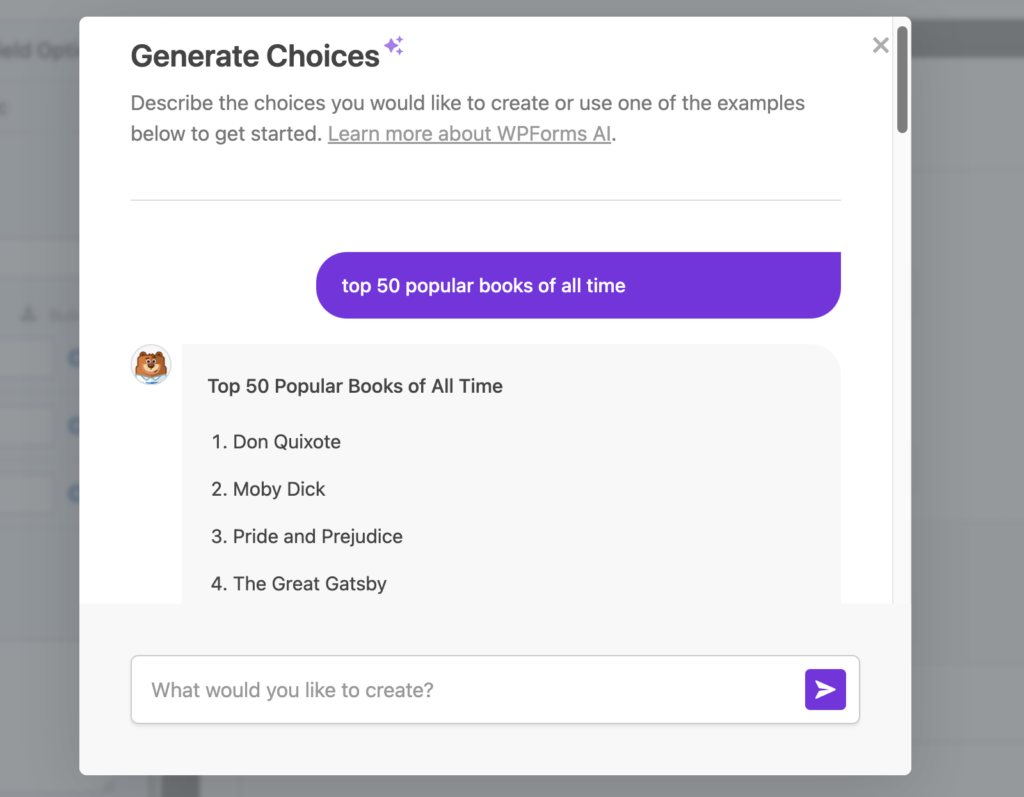 AI generated book choices