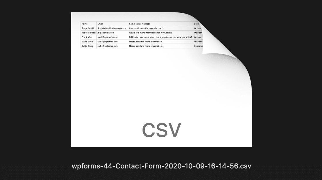 Export all form entries to CSV from WordPress