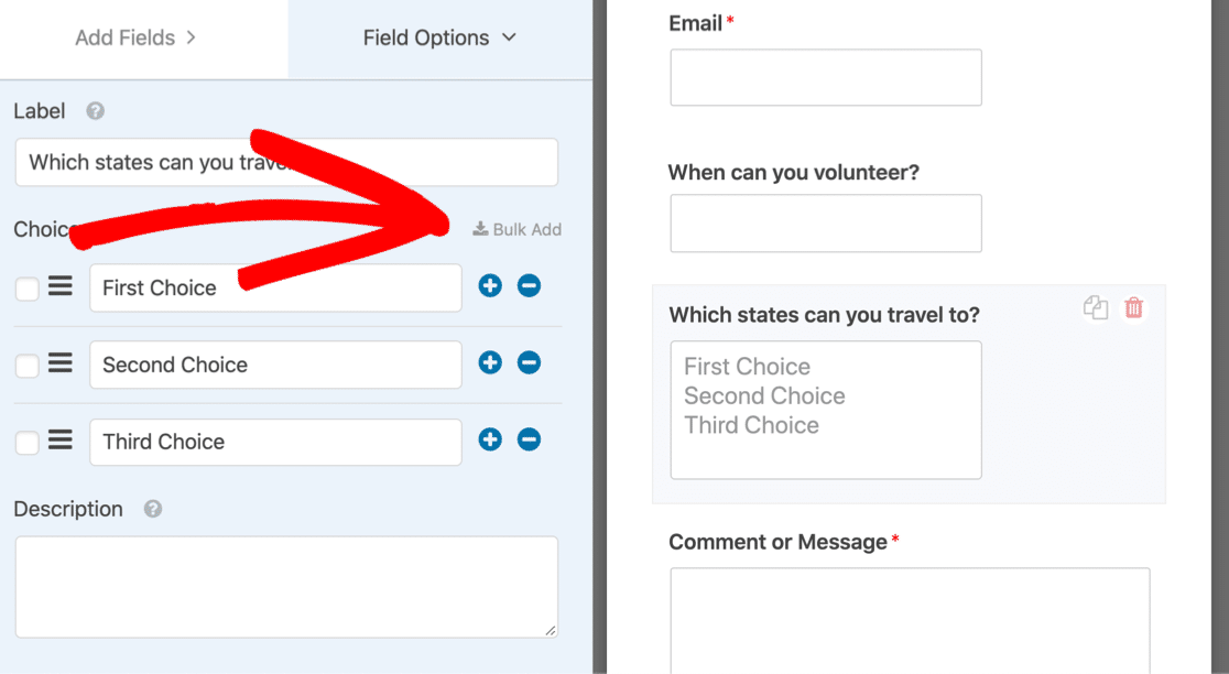 Bulk add options to the multi select dropdown