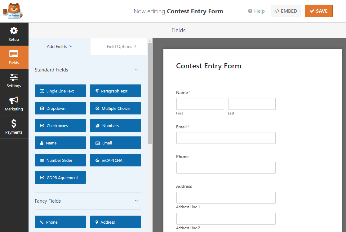 contest entry form wordpress