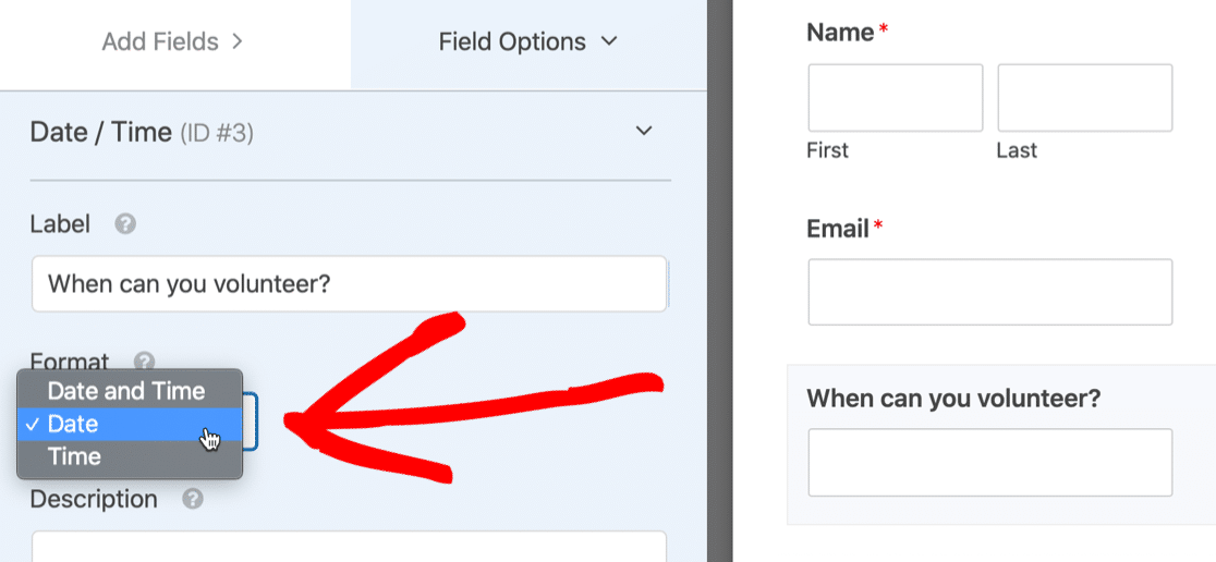 Change date time field to date