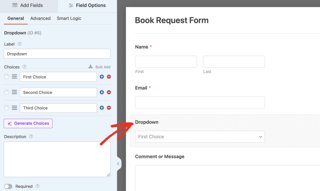 Dropdown field options