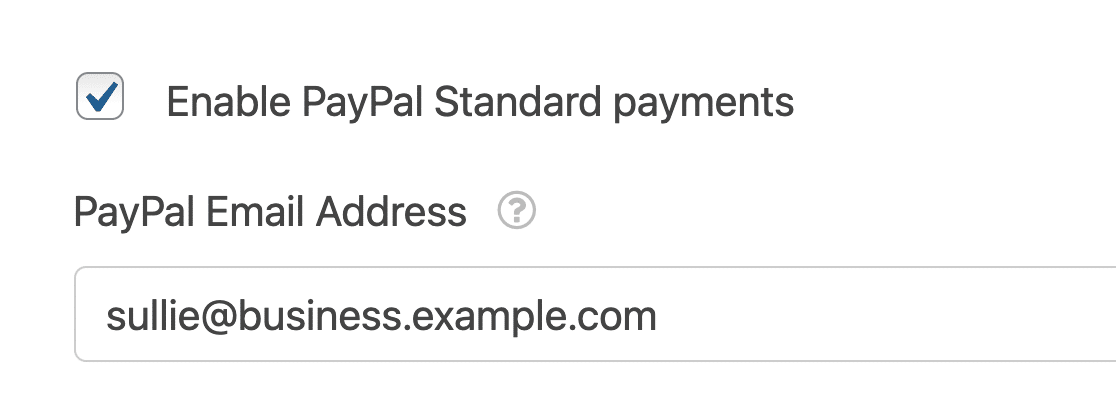 Entering a PayPal Sandbox account in the form builder payments settings