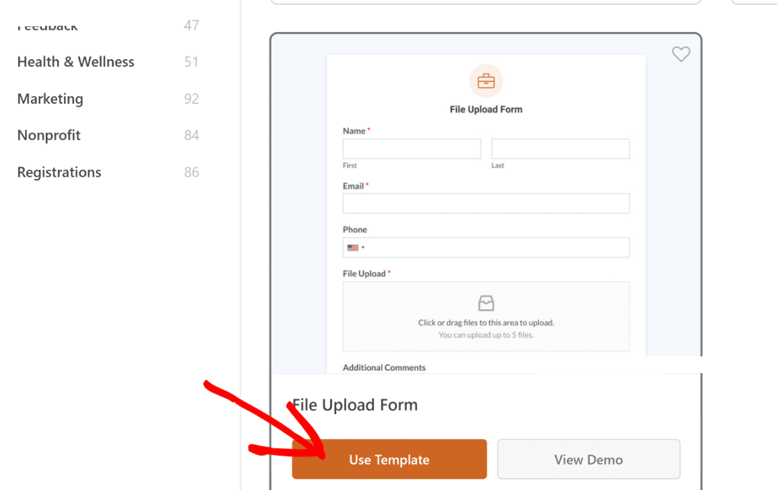 File upload form template