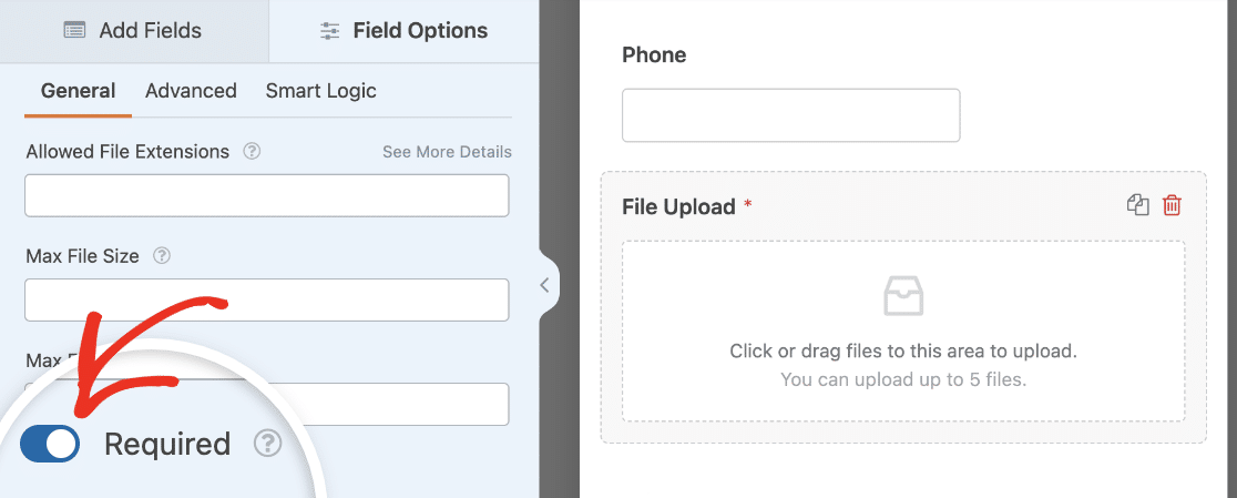 Making the File Upload field required